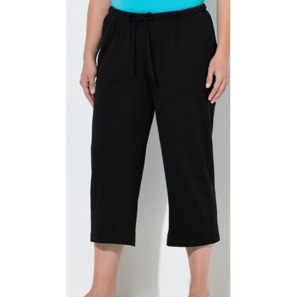 Ulla Popken Stretch Knit Drawstring Elastic Waist Crop Pants - Black - Sz 32/34